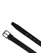 Men Black Viscose Leather Metal Buckle Belt