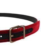 Men Burgundy Velvet Cotton Metal Buckle Belt