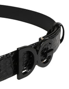 Men Black Exotic Leather Logo Buckle Belt