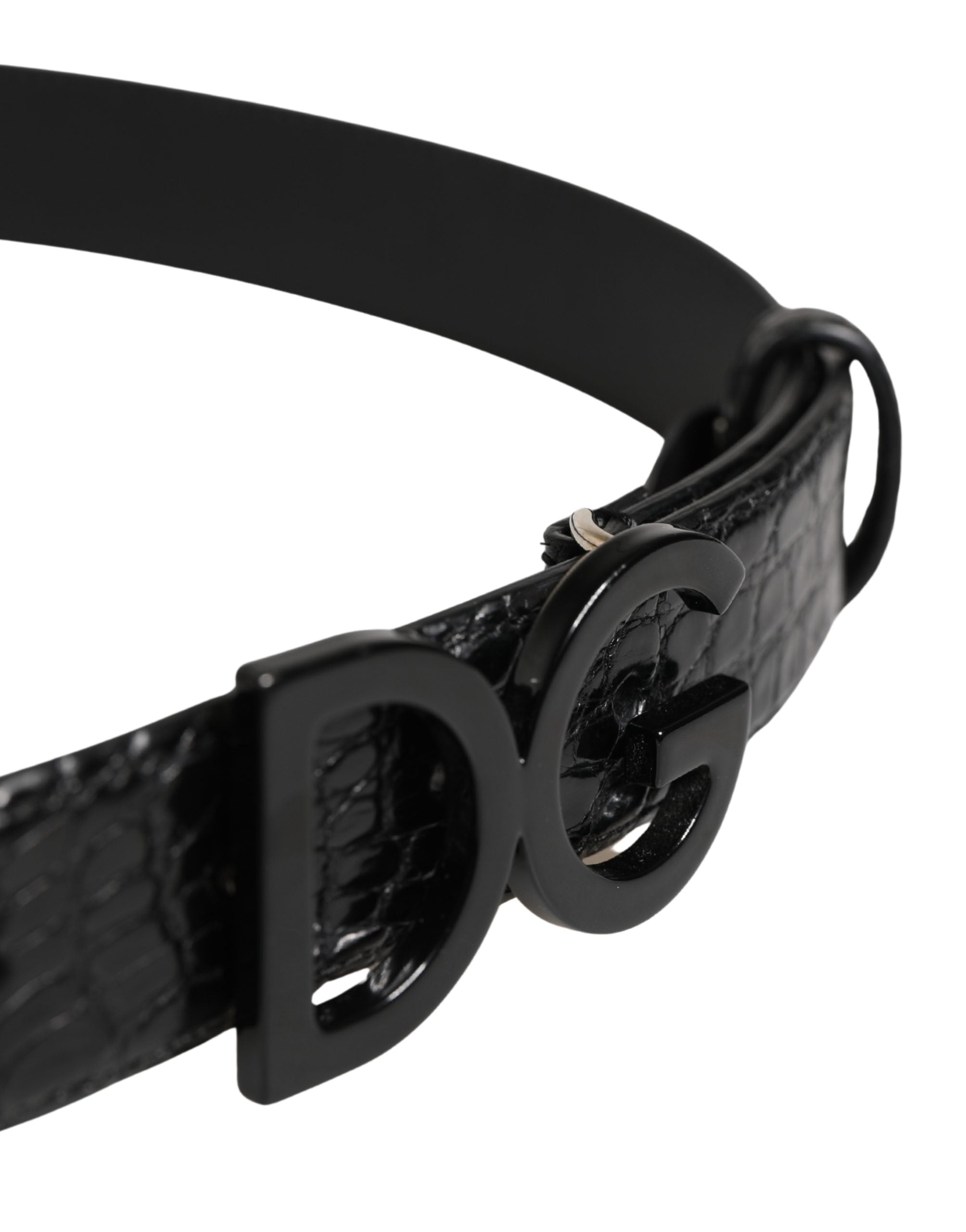 Men Black Exotic Leather Logo Buckle Belt