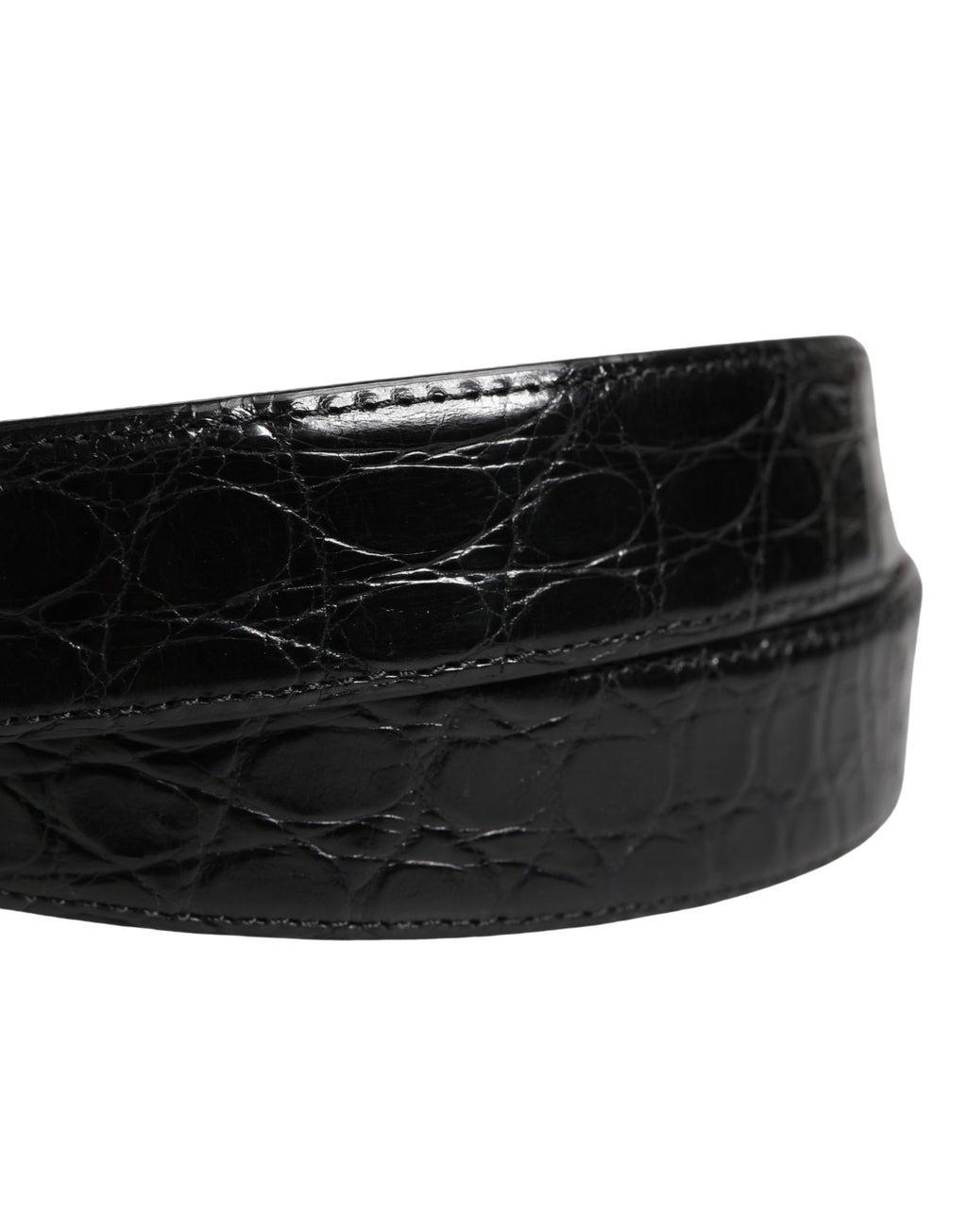 Men Black Exotic Leather Logo Buckle Belt
