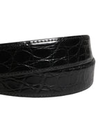 Men Black Exotic Leather Logo Buckle Belt