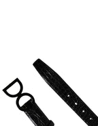 Men Black Exotic Leather Logo Buckle Belt