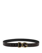 Men Black Exotic Leather Logo Buckle Belt