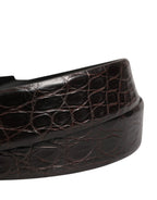 Men Black Exotic Leather Logo Buckle Belt