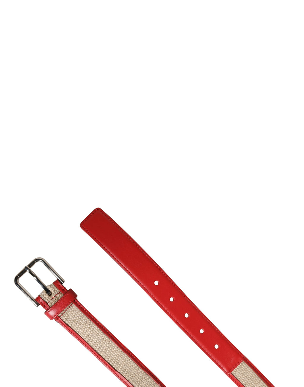 Men Beige Red Woven Leather Metal Buckle Belt