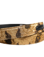 Beige Acetate Leather Gold Metal Buckle Belt