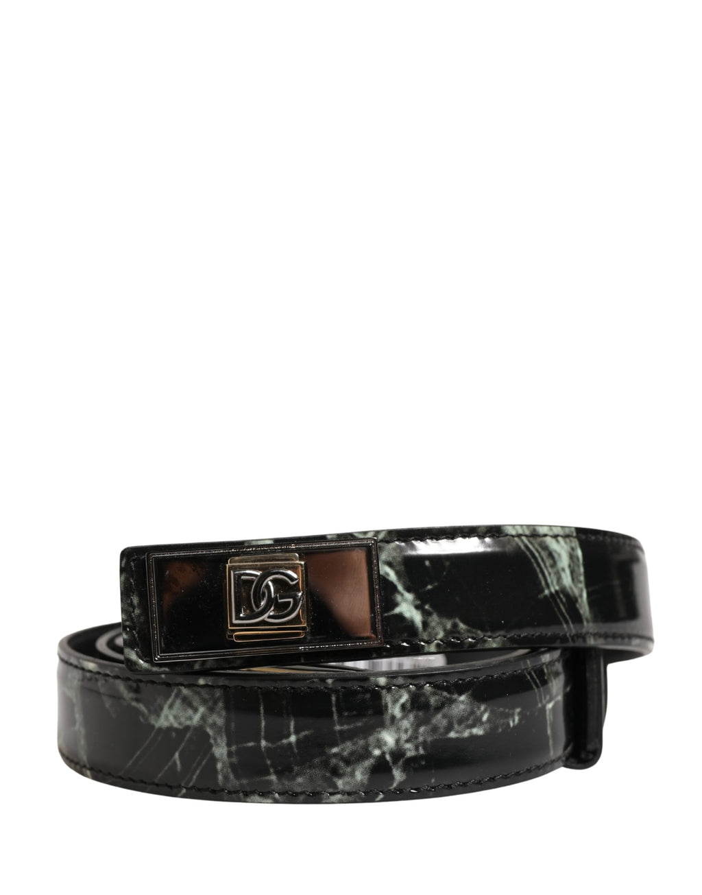 Men Black Marble Leather DG Logo Buckle Belt