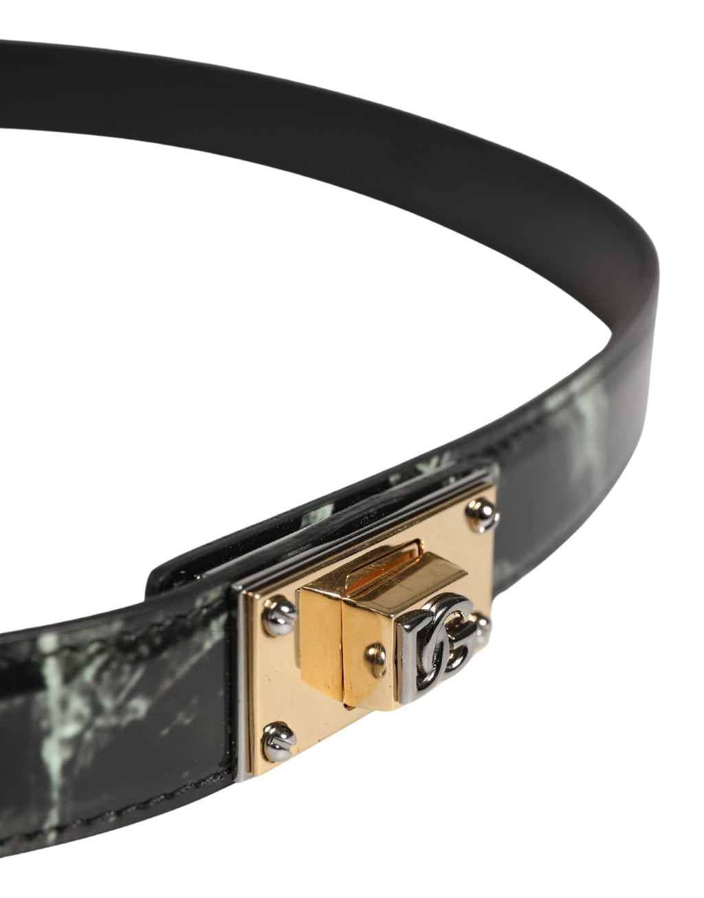 Men Black Marble Leather DG Logo Buckle Belt