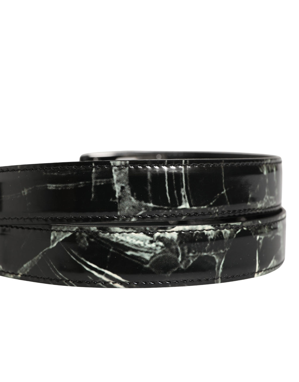 Men Black Marble Leather DG Logo Buckle Belt