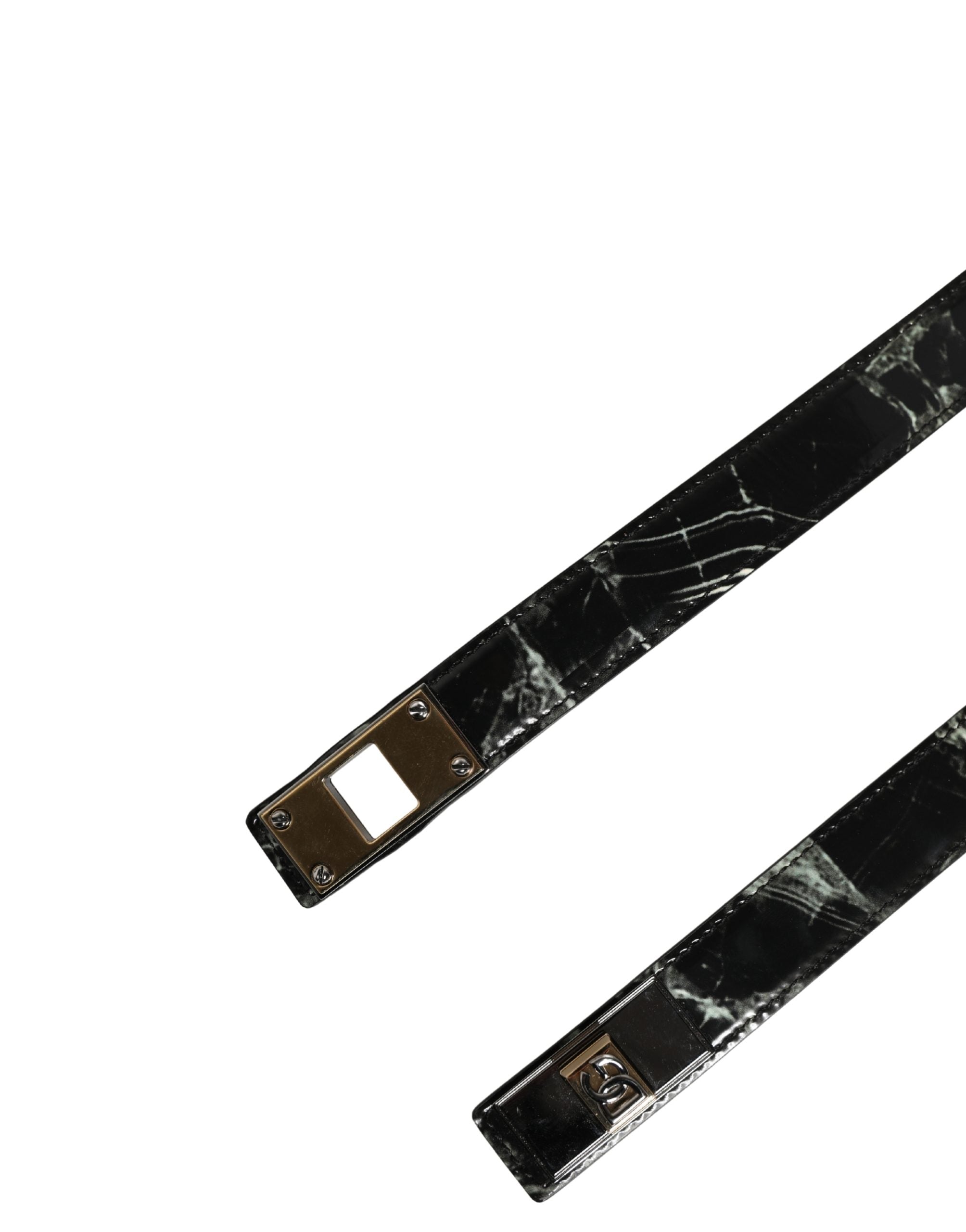 Men Black Marble Leather DG Logo Buckle Belt