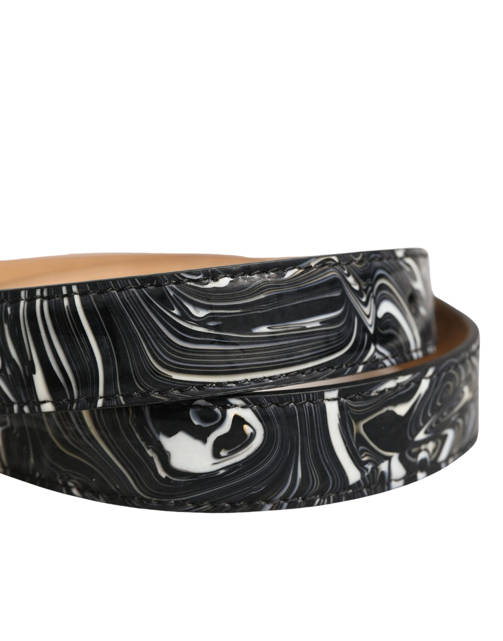 Men Black Marble Leather Metal Buckle Belt
