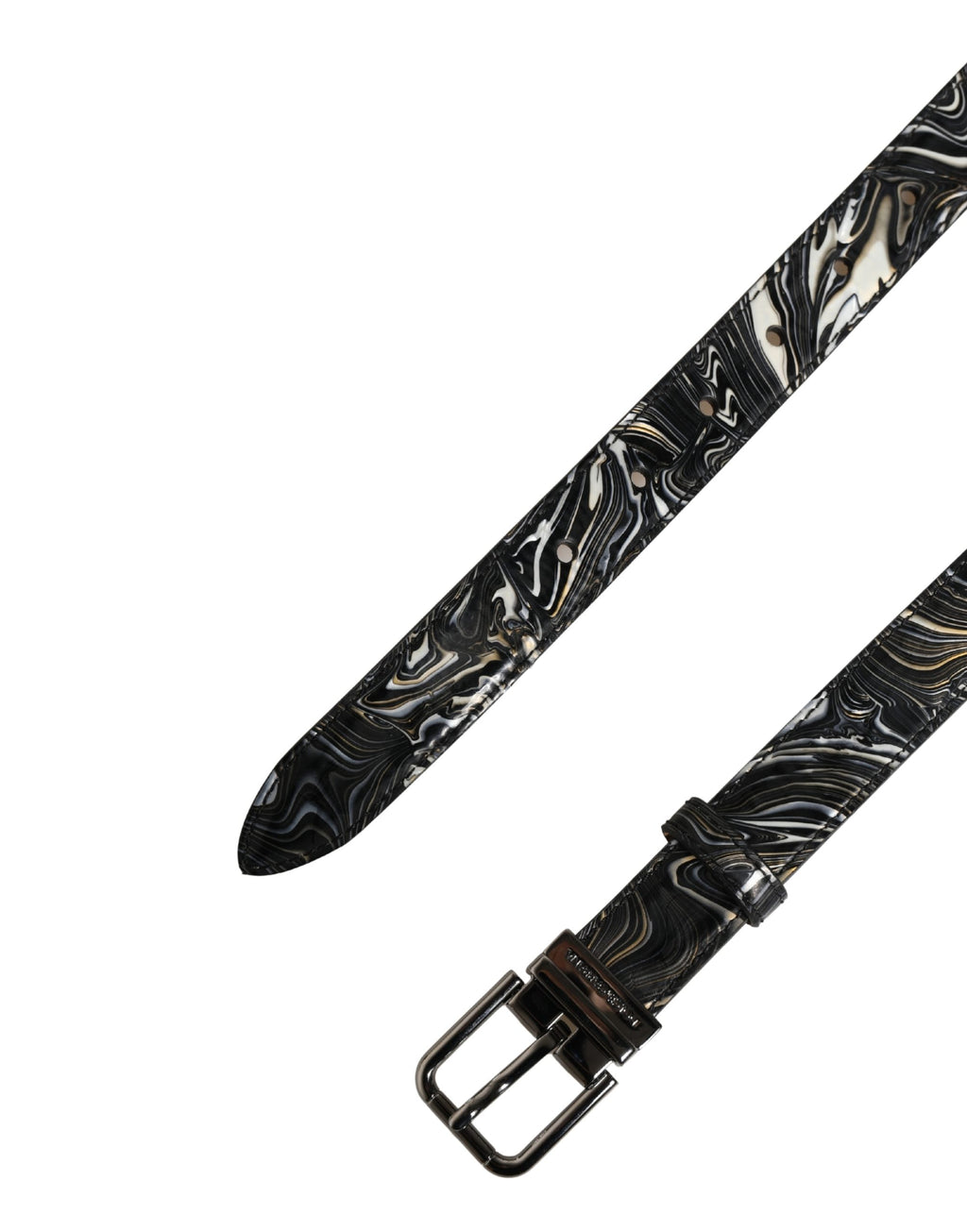 Men Black Marble Leather Metal Buckle Belt