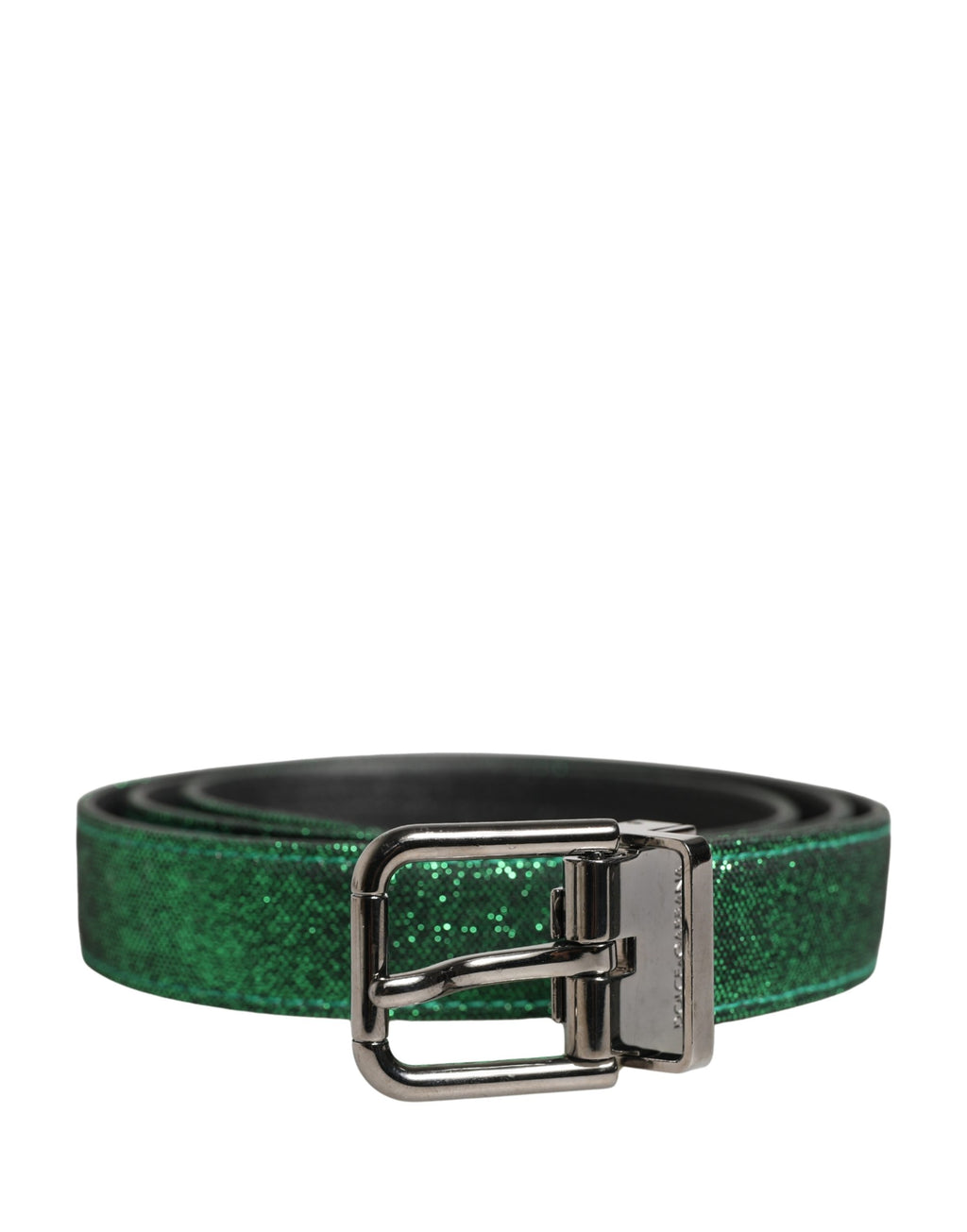 Men Green Lurex Polyester Metal Buckle Belt