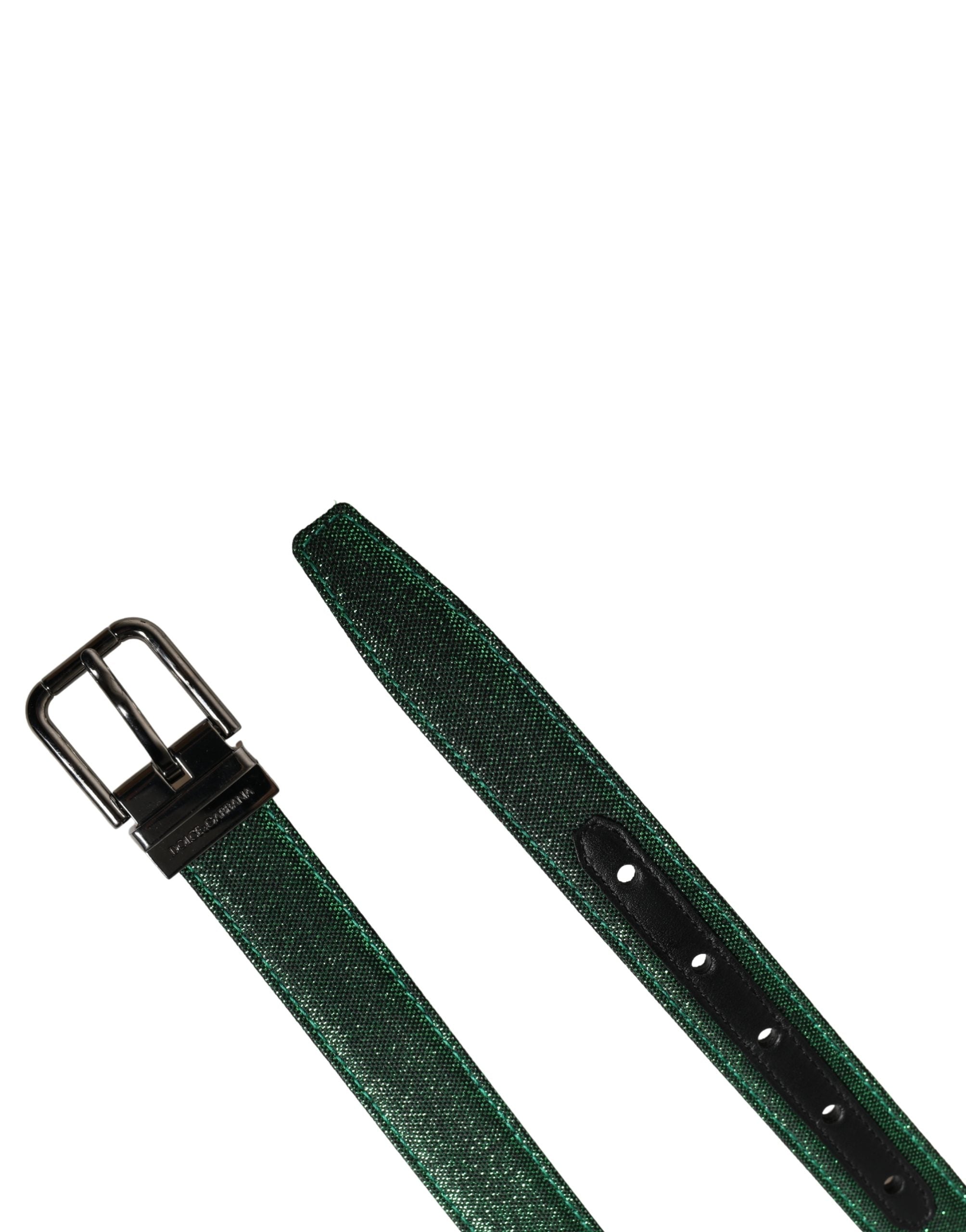 Men Green Lurex Polyester Metal Buckle Belt