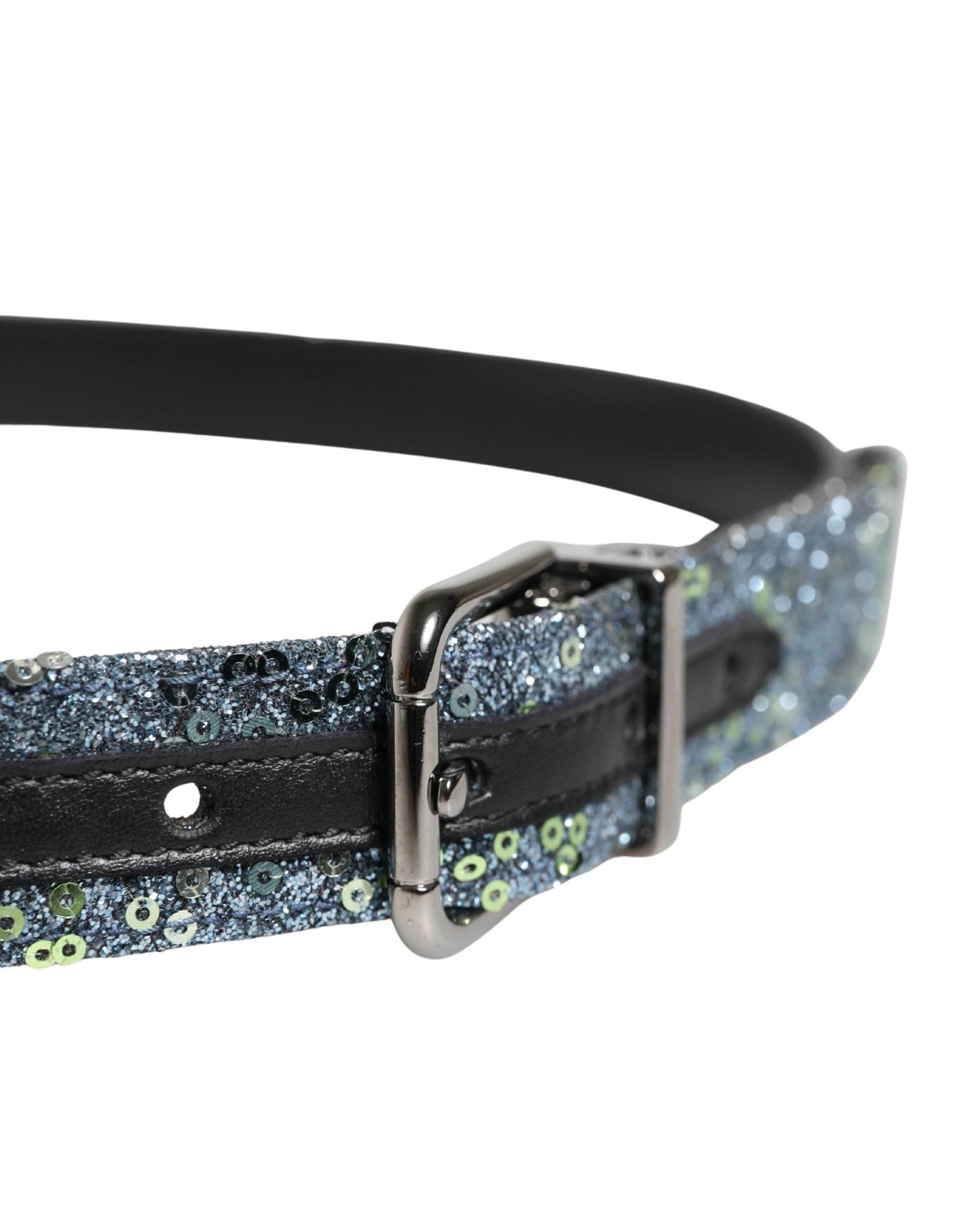 Men Multicolor Sequin Silver Metal Buckle Belt