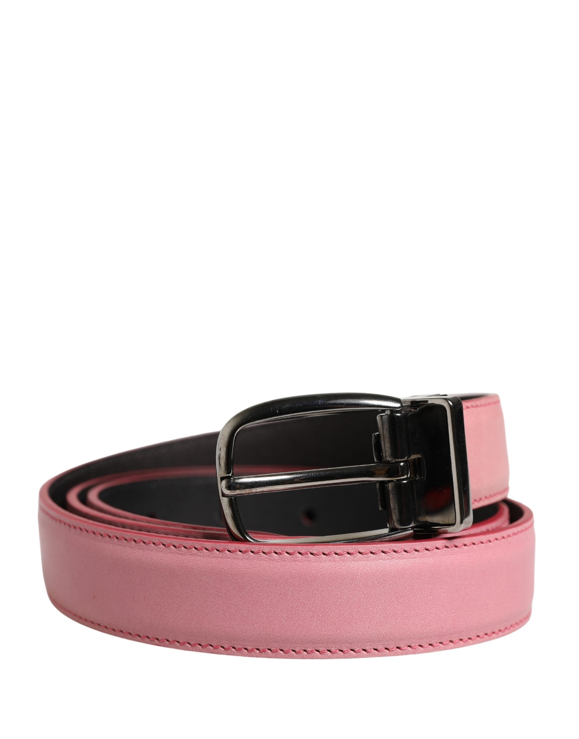 Men Pink Classic Leather Metal Buckle Belt
