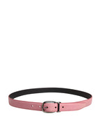Men Pink Classic Leather Metal Buckle Belt