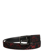Black Red Polyester Silver Metal Buckle Belt