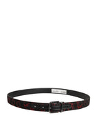 Black Red Polyester Silver Metal Buckle Belt