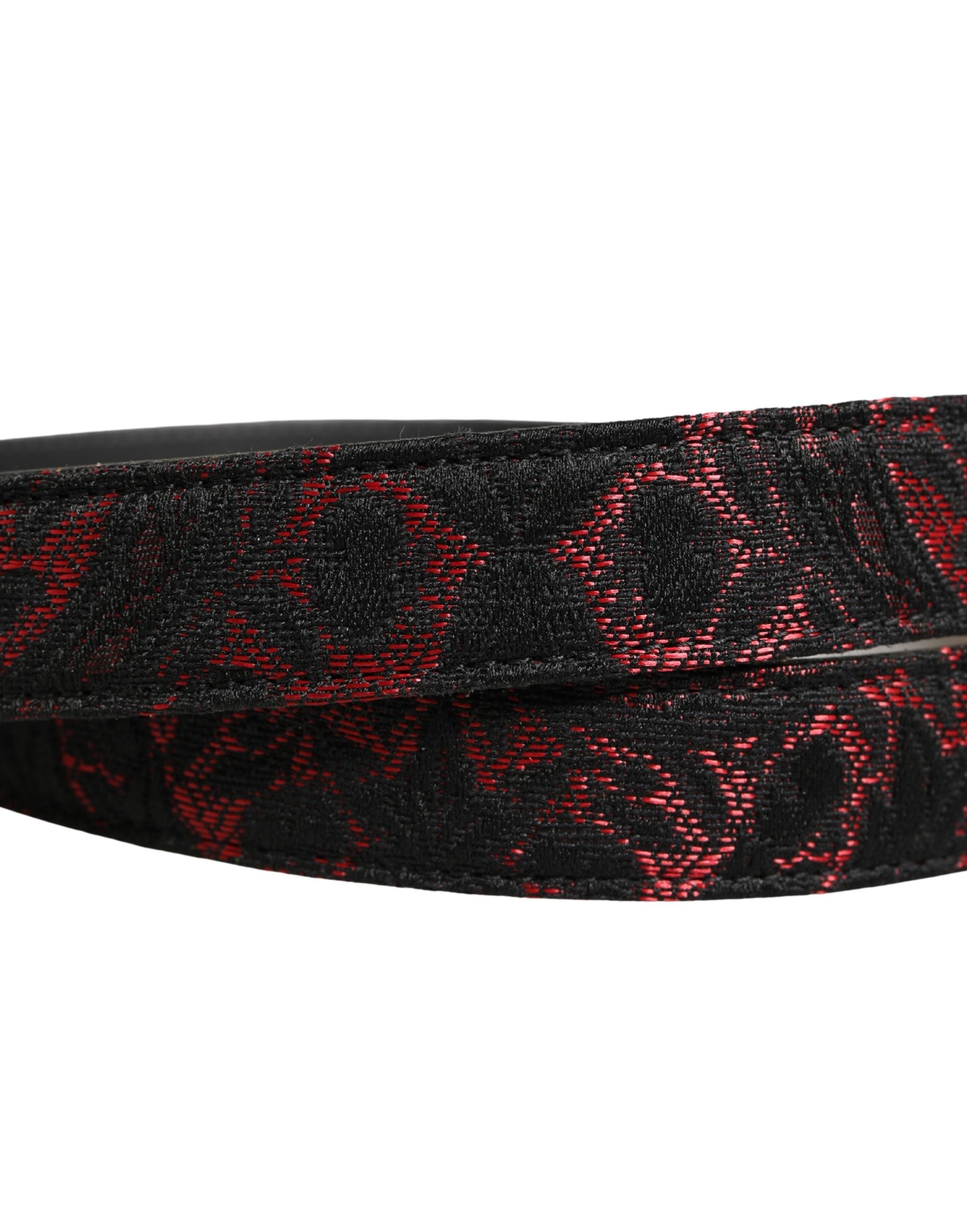 Black Red Polyester Silver Metal Buckle Belt