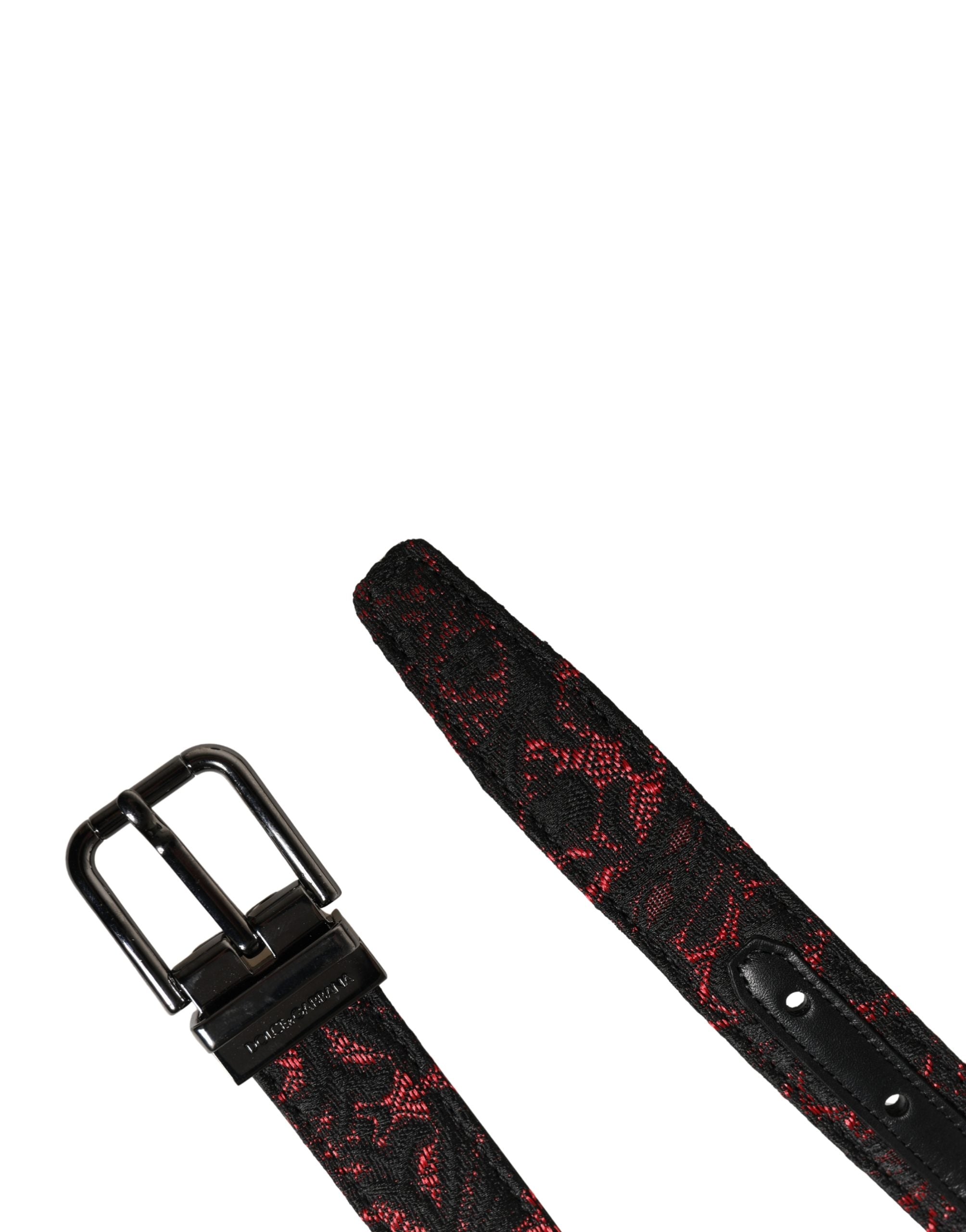 Black Red Polyester Silver Metal Buckle Belt