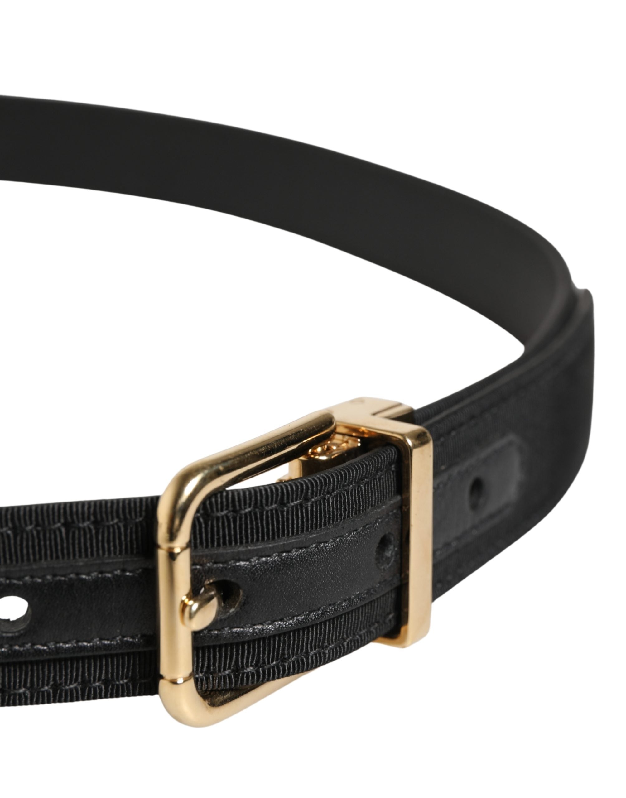 Black Viscose Leather Gold Metal Buckle Belt