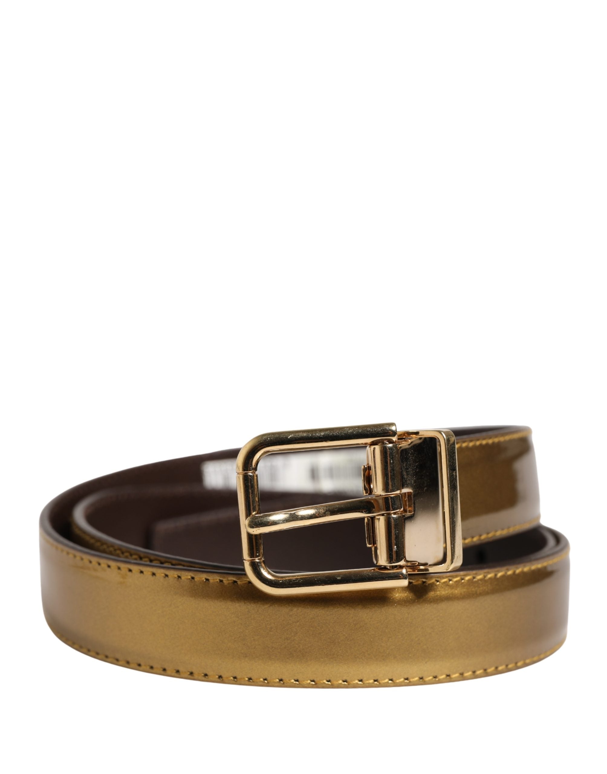 Men Gold Classic Leather Metal Buckle Belt
