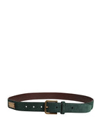 Men Green Velvet Leather Metal Buckle Belt