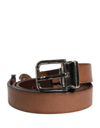 Men Brown Classic Leather Metal Buckle Belt