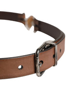 Men Brown Classic Leather Metal Buckle Belt