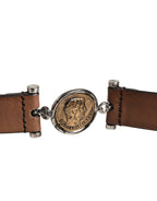 Men Brown Classic Leather Metal Buckle Belt