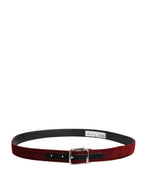 Men Red Velvet Leather Metal Buckle Belt