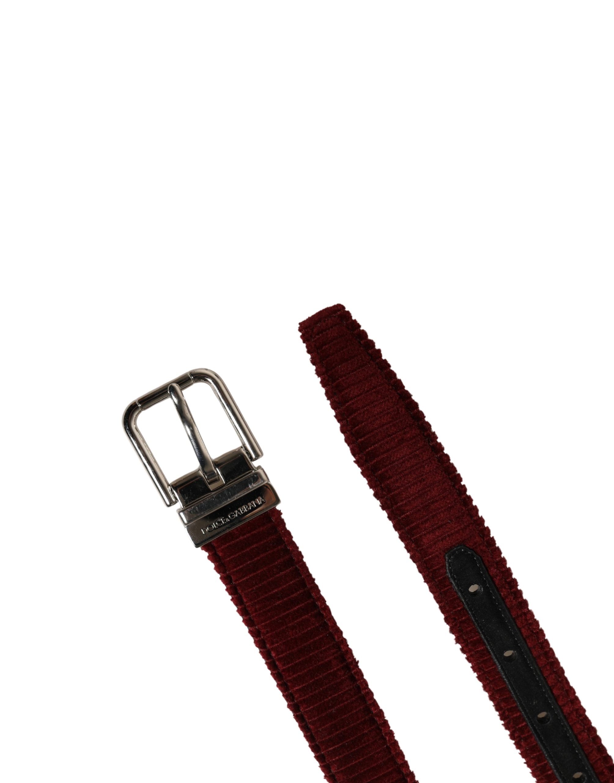 Men Red Velvet Leather Metal Buckle Belt