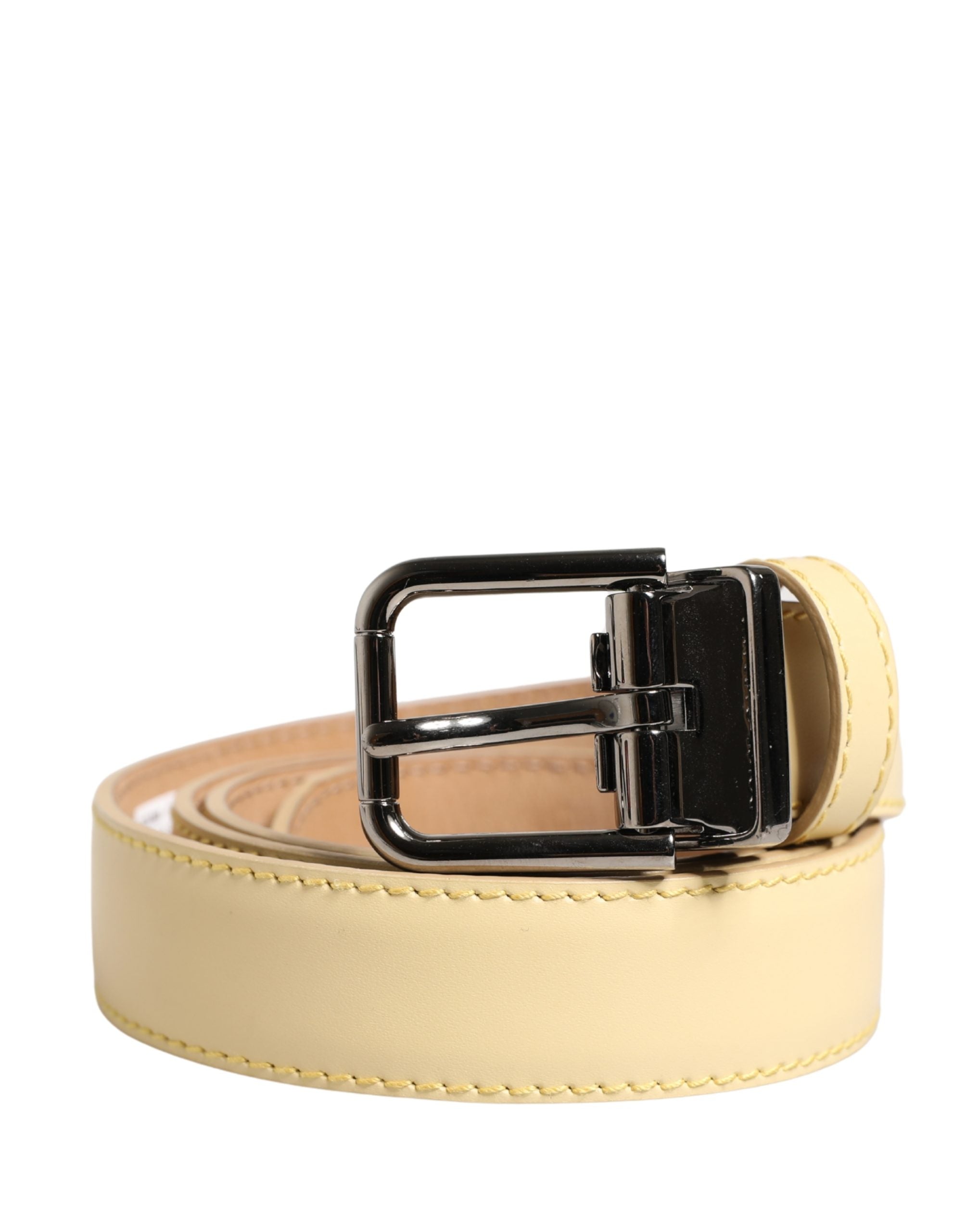 Men Yellow Classic Leather Metal Buckle Belt