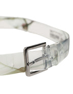 Men White Floral PVC Silver Metal Buckle Belt