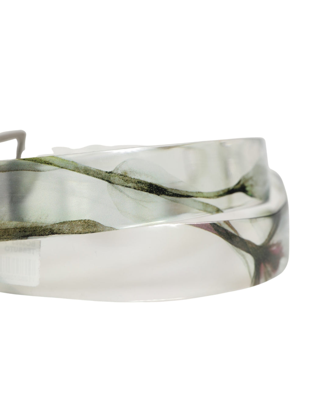 Men White Floral PVC Silver Metal Buckle Belt