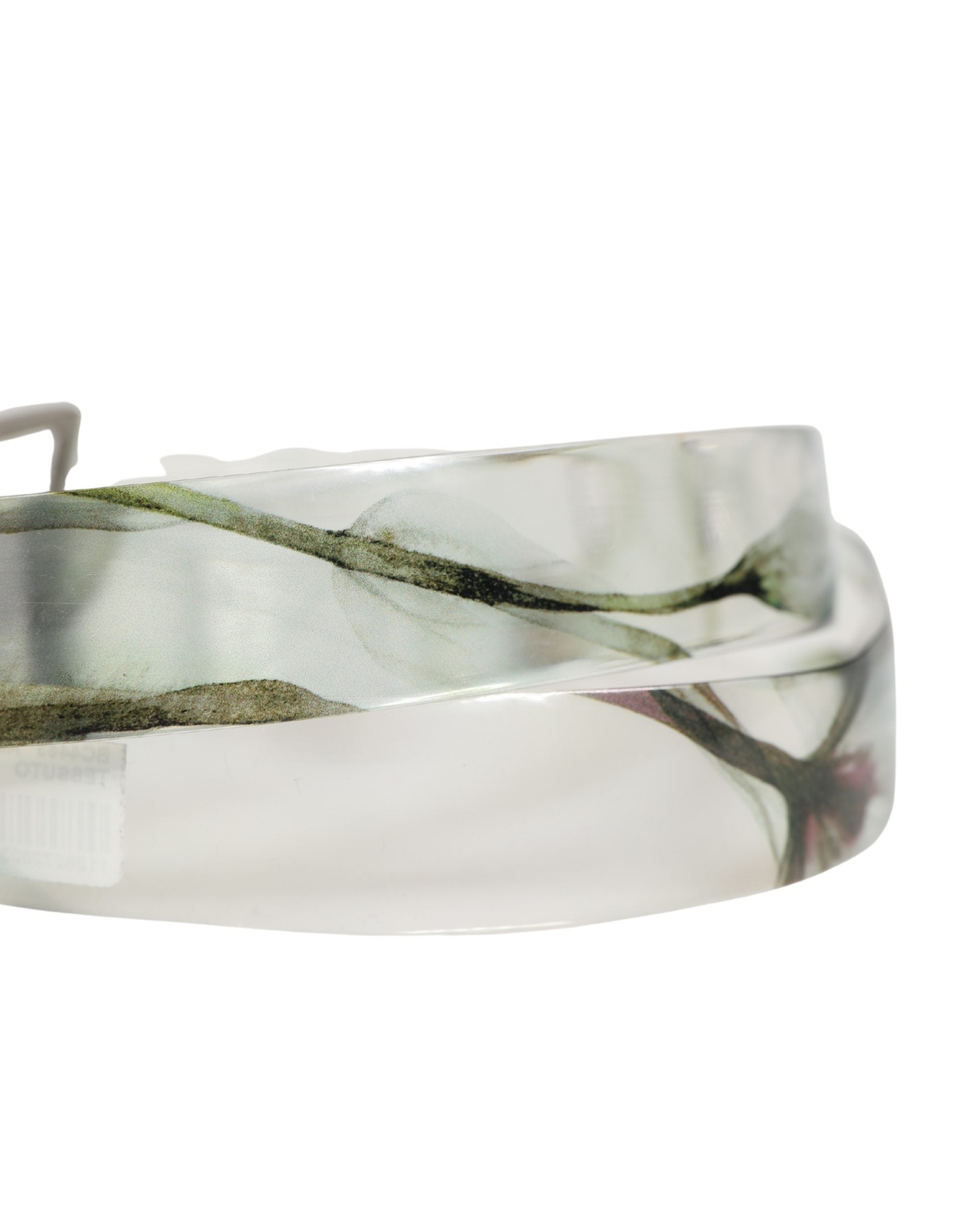 Men White Floral PVC Silver Metal Buckle Belt