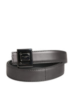 Men Silver Classic Leather Square Buckle Belt