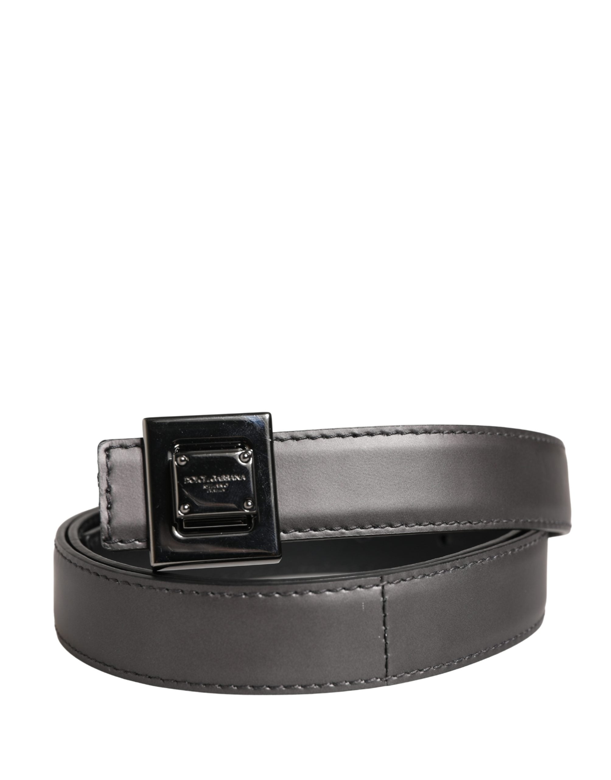 Men Silver Classic Leather Square Buckle Belt