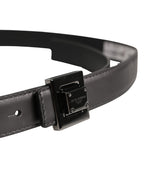Men Silver Classic Leather Square Buckle Belt
