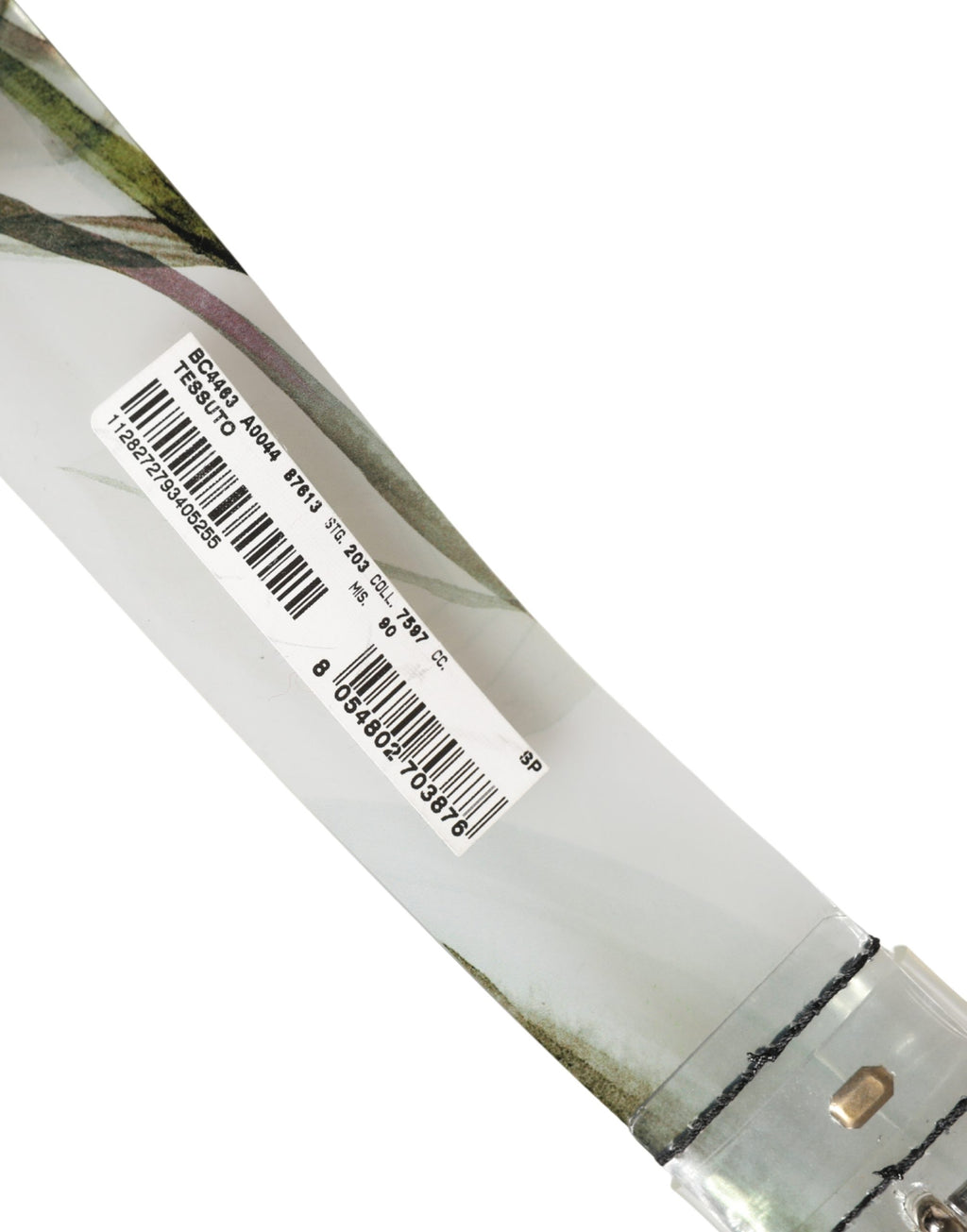 Men White Floral PVC Silver Metal Buckle Belt