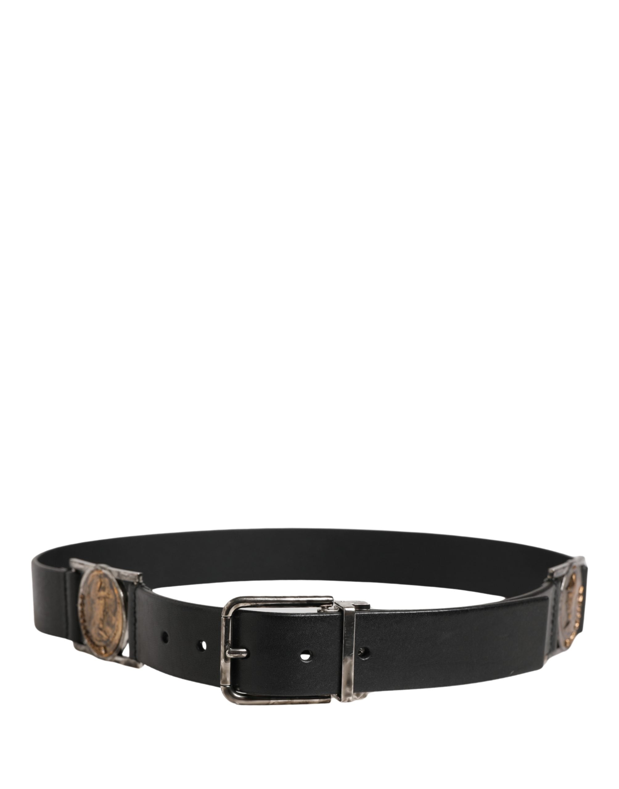 Men Black Classic Leather Metal Buckle Belt