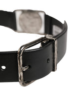 Men Black Classic Leather Metal Buckle Belt