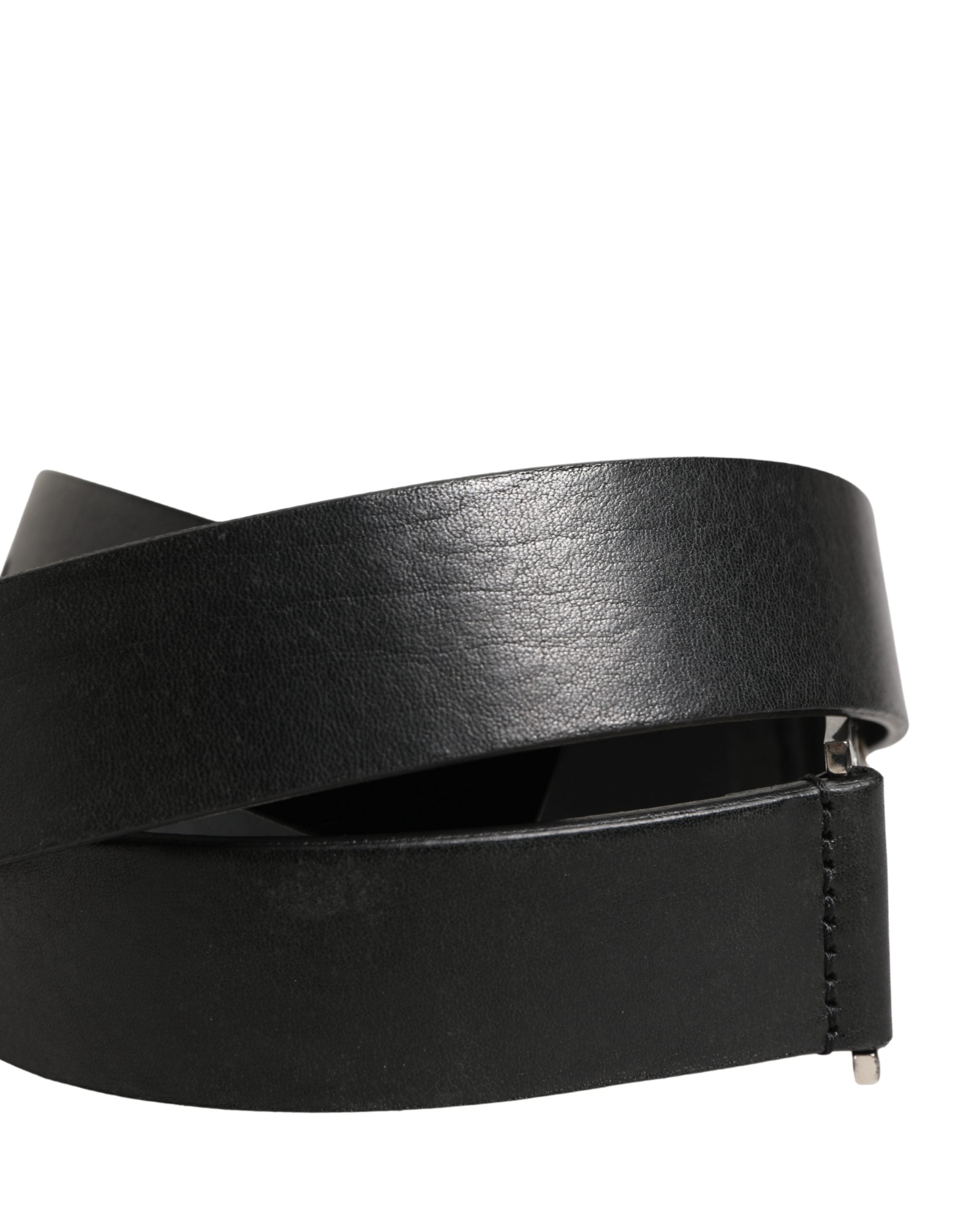 Men Black Classic Leather Metal Buckle Belt