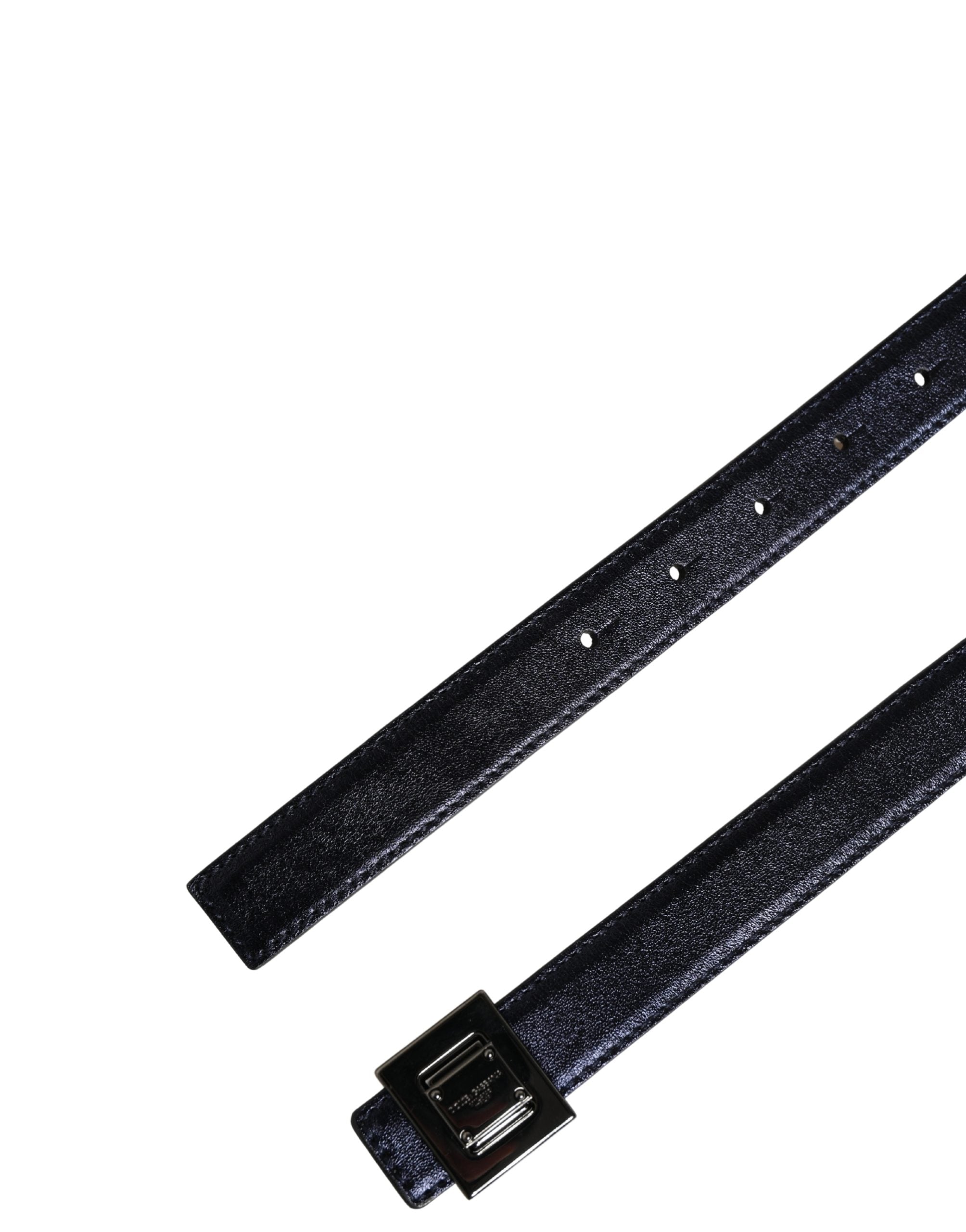 Men Black Classic Leather Square Buckle Belt