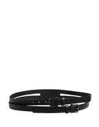 Black Double Strap Leather Silver Buckle Belt