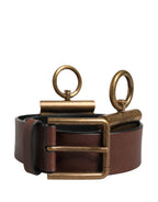 Men Brown Classic Leather Metal Buckle Belt