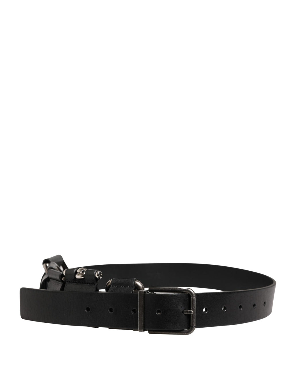 Black Calf Leather Silver Metal Buckle Belt