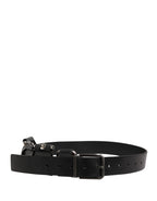 Black Calf Leather Silver Metal Buckle Belt